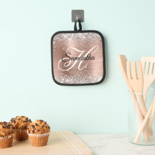 Silver Glitzer Rose Gold Foil Extravagant Monogram Topflappen