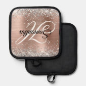 Silver Glitzer Rose Gold Foil Extravagant Monogram Topflappen (Vorderseite/Rückseite)