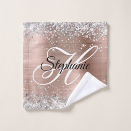 Silver Glitzer Rose Gold Foil Extravagant Monogram Waschlappen