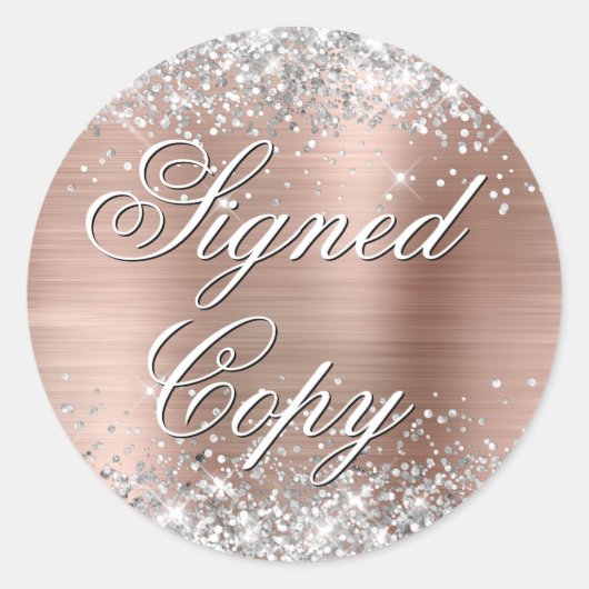 Silver Glitzer Rose Gold Foil Extravagant signiert Runder Aufkleber (Vorderseite)