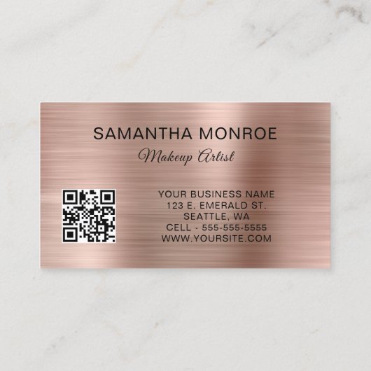 Silver Glitzer Rose Gold Foil Monogram QR Code Visitenkarte (Rückseite)