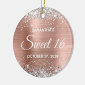 Silver Glitzer Rose Gold Foil Sweet 16 Birthday Keramik Ornament (Links)
