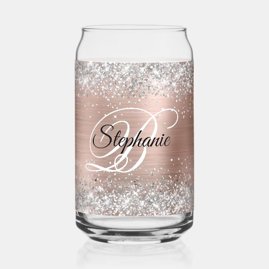 Silver Glitzer Rose Gold Glam Extravagant Monogram Dosenglas (Vorderseite)