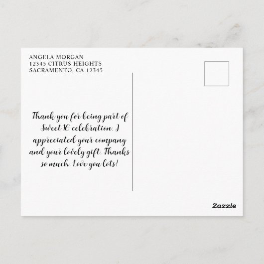 Silver Glitzer Rose Gold Hearts Sweet 16 Danke Postkarte (Rückseite)