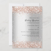 Silver Glitzer Rose Gold Luxus Hochzeitsempfang Einladung (Vorderseite)