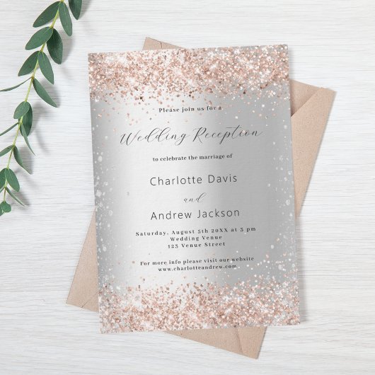 Silver Glitzer Rose Gold Luxus Hochzeitsempfang Einladung
