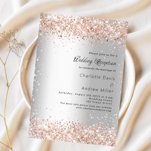 Silver Glitzer Rose Gold Luxus Hochzeitsempfang Einladung