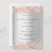 Silver Glitzer Rose Gold Luxus Hochzeitsempfang Einladung (Vorderseite)