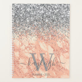 Silver Glitzer Rose Gold Marble Mit Monogramm 2021 Planer