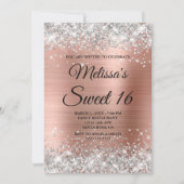 Silver Glitzer Rose Gold Sweet 16 Extravagant Mono Einladung (Vorderseite)