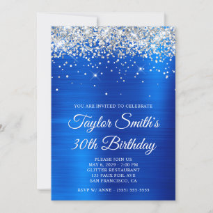 Silver Glitzer Royal Blue 30. Geburtstag Einladung