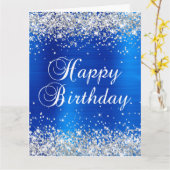 Silver Glitzer Royal Blue Big Happy Geburtstag Karte (Gelbe Blume)