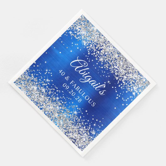Silver Glitzer Royal Blue Foil 40 & Fabulous Serviette (Ecke)