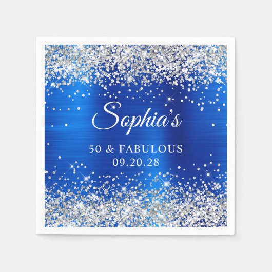 Silver Glitzer Royal Blue Foil 50 & Fabulous Serviette (Vorderseite)