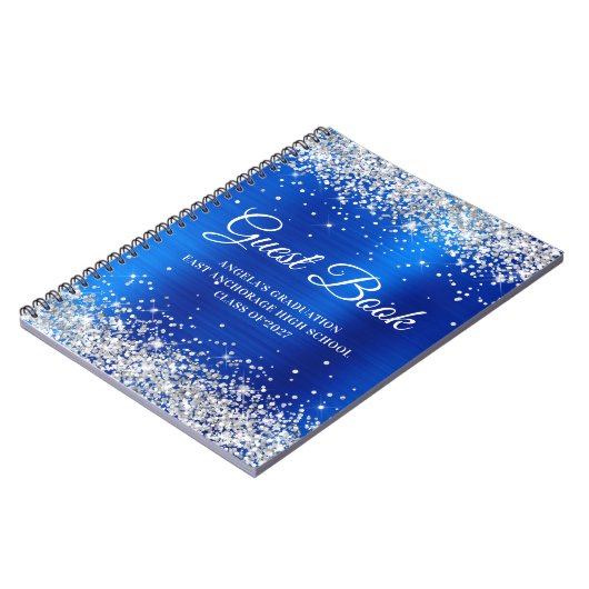 Silver Glitzer Royal Blue Foil Abschluss Guest Notizblock (Linke Seite)