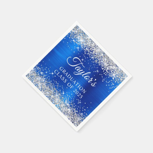 Silver Glitzer Royal Blue Foil Abschluss Serviette (Ecke)