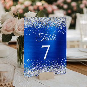Silver Glitzer Royal Blue Foil Elegante Kalligrafi Tischnummer