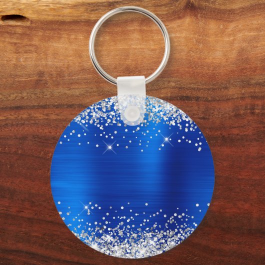 Silver Glitzer Royal Blue Foil Extravagant Monogra Schlüsselanhänger (Rückseite)