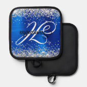 Silver Glitzer Royal Blue Foil Extravagant Monogra Topflappen (Vorderseite/Rückseite)