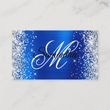Silver Glitzer Royal Blue Foil Extravagant Monogra
