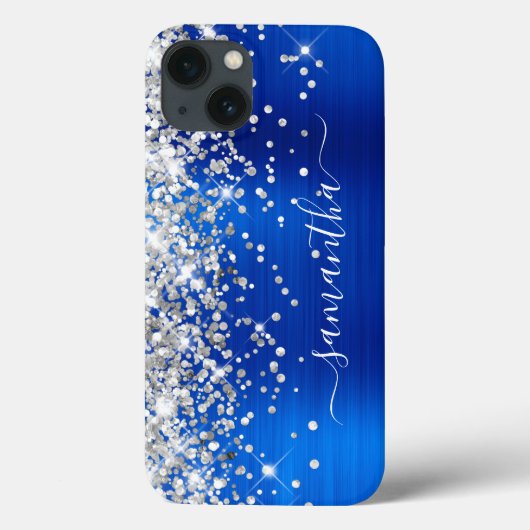 Silver Glitzer Royal Blue Foil Girly Signature Case-Mate iPhone Hülle (Rückseite)