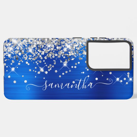 Silver Glitzer Royal Blue Foil Girly Signature Samsung Galaxy Hülle (Linke Seite)
