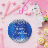 Silver Glitzer Royal Blue Foil Happy Birthday Pappteller (Party)