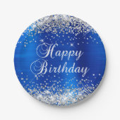 Silver Glitzer Royal Blue Foil Happy Birthday Pappteller (Vorderseite)