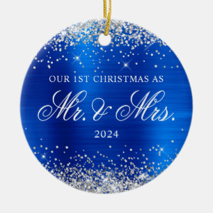 Silver Glitzer Royal Blue Foil Unser 1. Weihnachts Keramik Ornament
