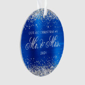Silver Glitzer Royal Blue Foil Unser 1. Weihnachts Ornament (Vorderseite)