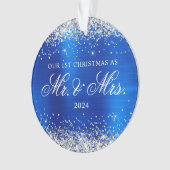 Silver Glitzer Royal Blue Foil Unser 1. Weihnachts Ornament (Vorderseite)