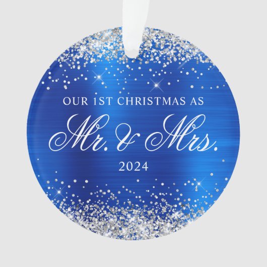 Silver Glitzer Royal Blue Foil Unser 1. Weihnachts Ornament (Vorderseite)