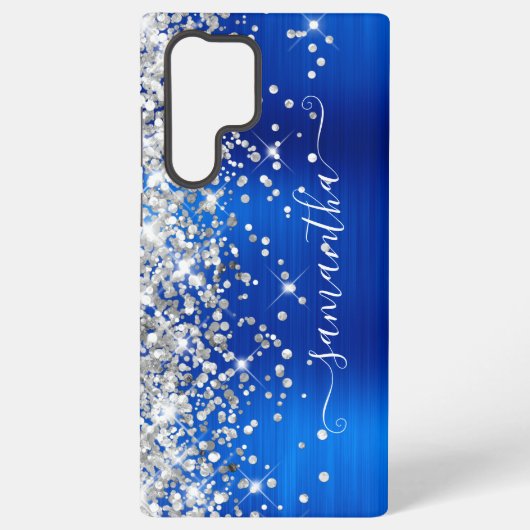 Silver Glitzer Royal Blue Girly Signature Samsung Galaxy Hülle (Rückseite)