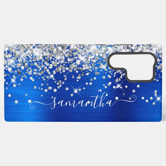 Silver Glitzer Royal Blue Girly Signature Samsung Galaxy Hülle (Rückseite (Horizontal))