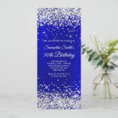 Silver Glitzer Royal Blue Satin 50. Geburtstag Einladung (Stehend Vorderseite)