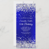 Silver Glitzer Royal Blue Satin 50. Geburtstag Einladung (Vorderseite)