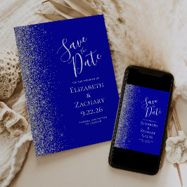 Silver Glitzer Royal Blue Save the Date Ankündigung
