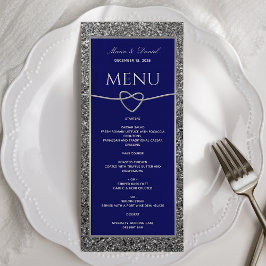 Silver Glitzer Royal Blue Wedding Menu Menükarte