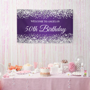 Silver Glitzer Royal Lila 50. Geburtstag Willkomme Banner