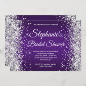 Silver Glitzer Royal Lila Ombre Extravagant Monogr Einladung (Vorne/Hinten)