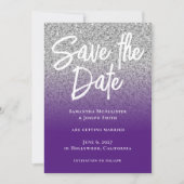 Silver Glitzer Royal Lila Ombre Save The Date (Vorderseite)