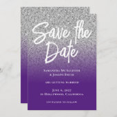 Silver Glitzer Royal Lila Ombre Save The Date (Vorne/Hinten)