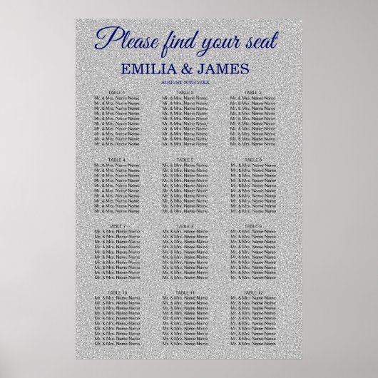 Silver Glitzer, Royal Wedding Seating Chart Poster (Vorne)