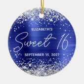 Silver Glitzer Sapphire Blue Extravagant Sweet 16 Keramik Ornament (Vorne)