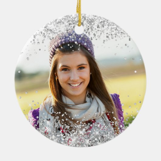 Silver Glitzer Sapphire Blue Extravagant Sweet 16  Keramik Ornament (Hinten)