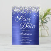 Silver Glitzer Sapphire Blue Ombre Family Wiederse Save The Date (Stehend Vorderseite)