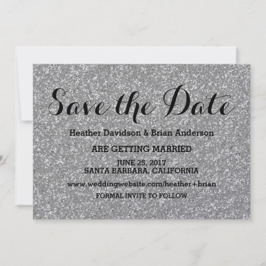 Silver Glitzer Save the Date einladen Einladung (Vorderseite)