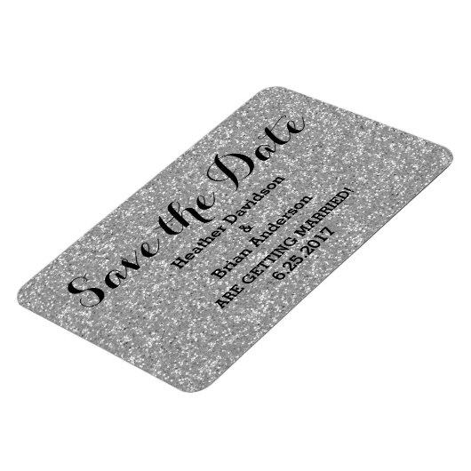Silver Glitzer Save the Date Flexi Magnet (Linke Seite)