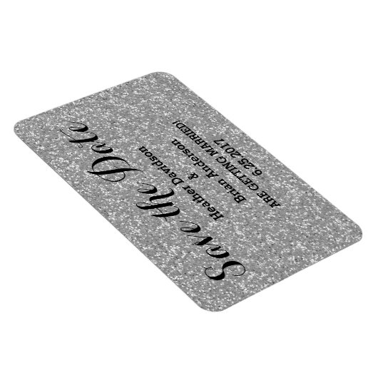 Silver Glitzer Save the Date Flexi Magnet (Rechte Seite)