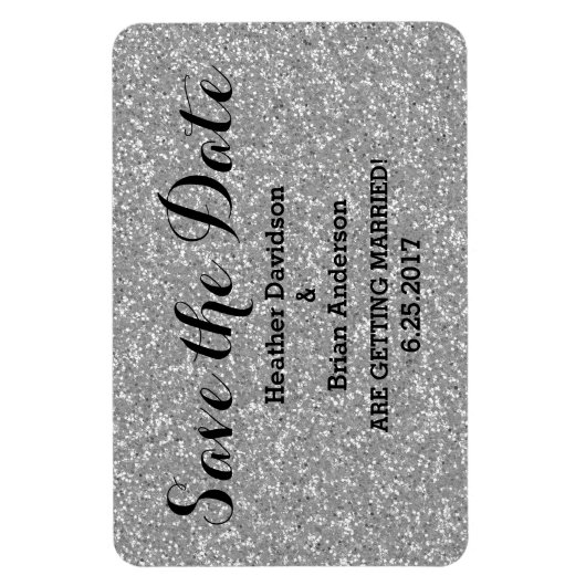 Silver Glitzer Save the Date Flexi Magnet (Vertikal)